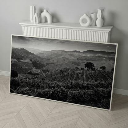 Douro Valley Vineyard Landscape Canvas in white floating frame