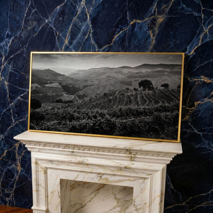 Douro Valley Vineyard Landscape Canvas in yellow gold floating frame