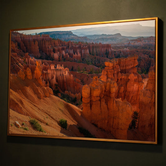 Bryce Canyon Hoodoos Canvas Wall Art shown in antique gold floating frame