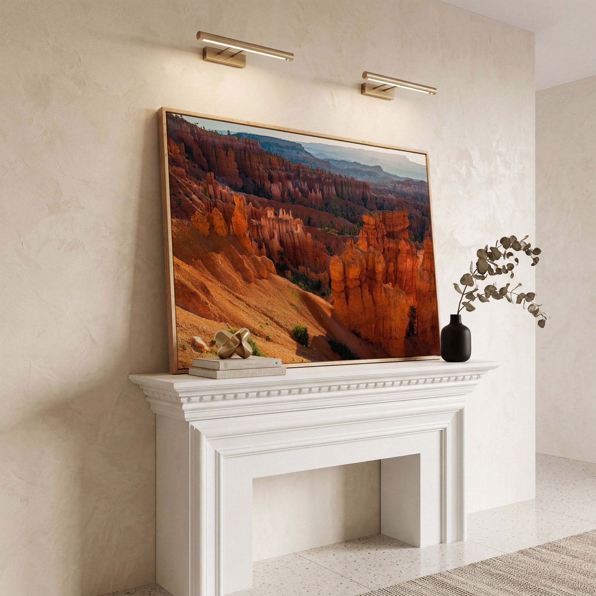Bryce Canyon Hoodoos Canvas Wall Art in white oak floating frame