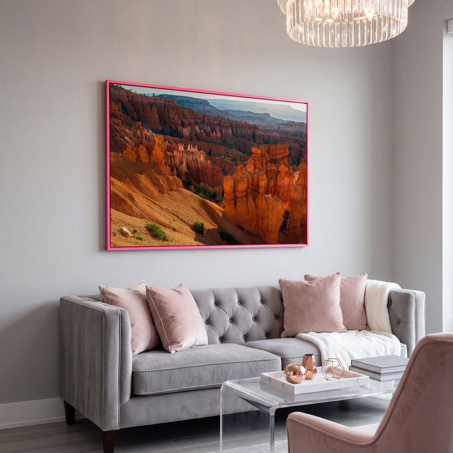 Bryce Canyon Hoodoos Canvas Wall Art in pink floating frame