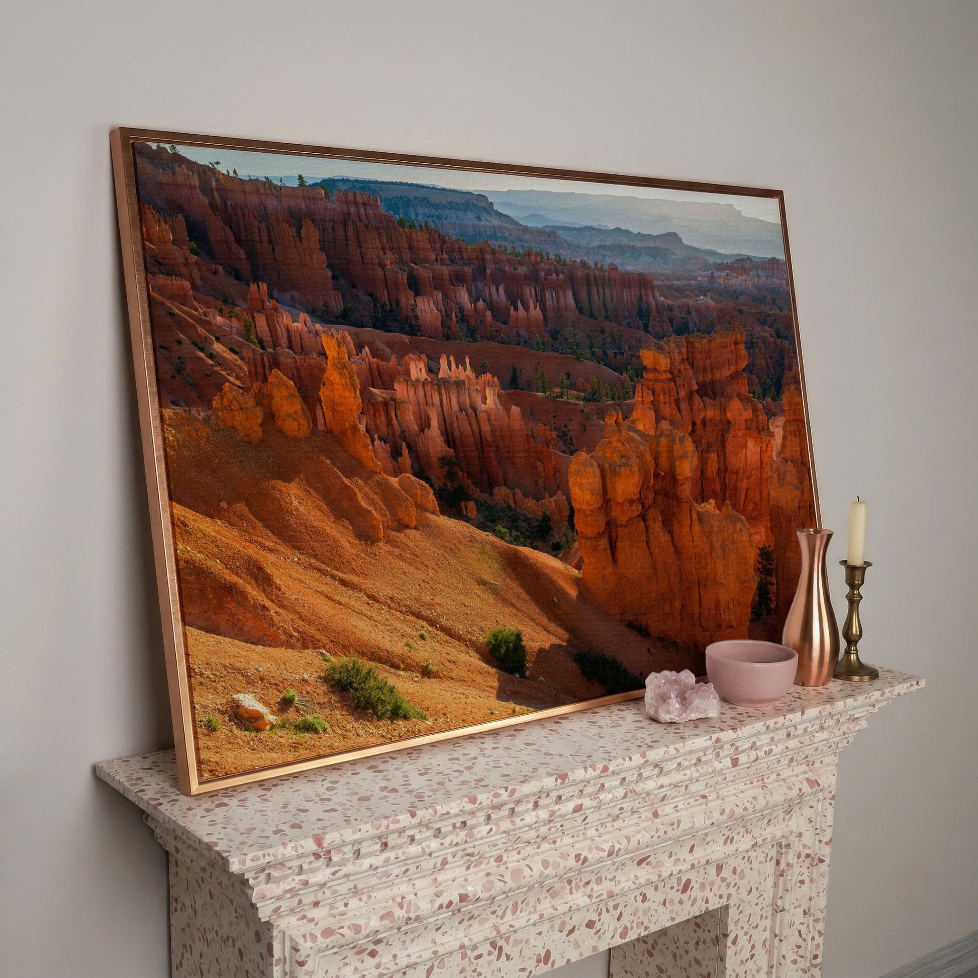 Bryce Canyon Hoodoos Canvas Wall Art in rose gold floating frame