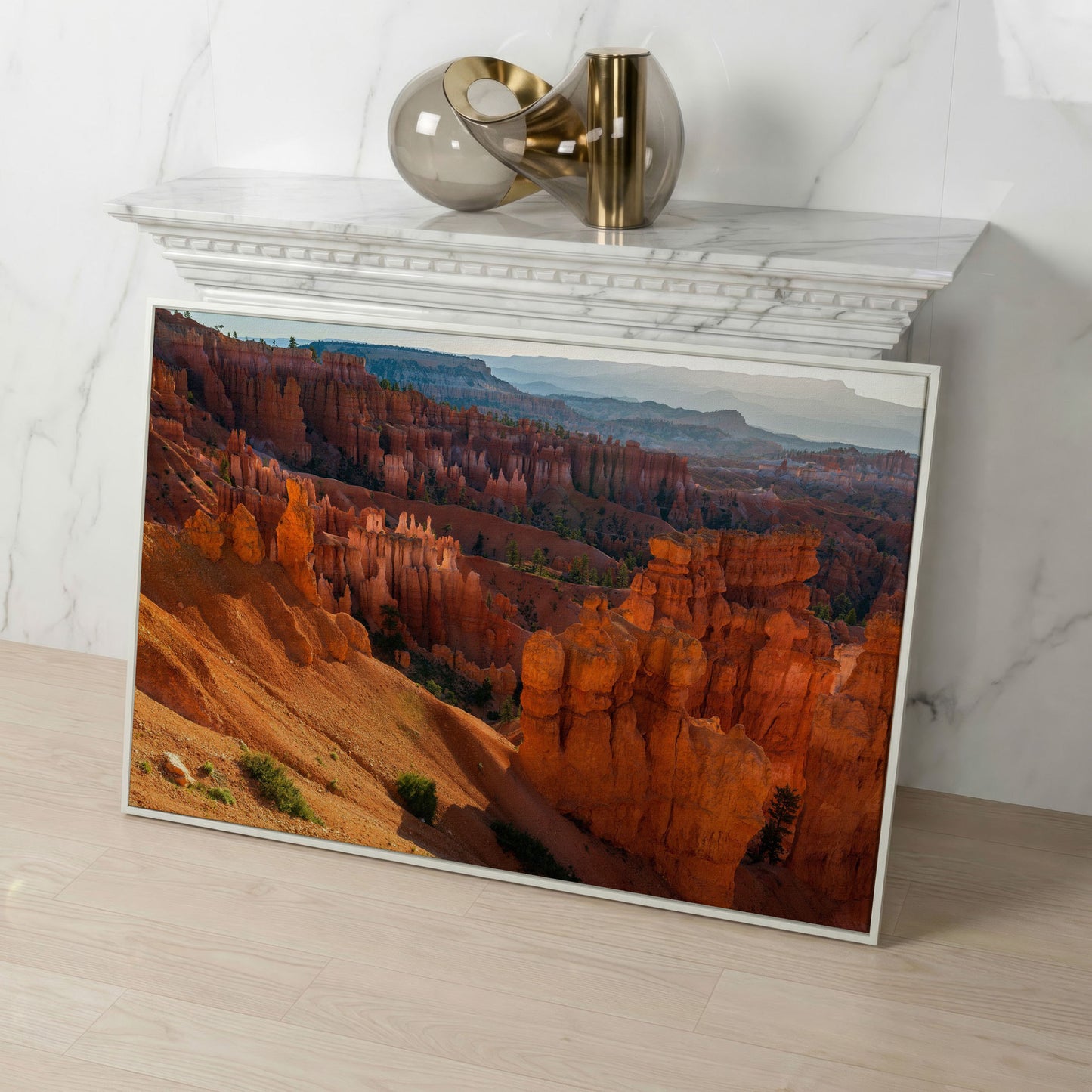 Bryce Canyon Hoodoos Canvas Wall Art in white floating frame
