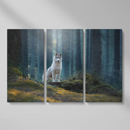 Siberian Husky in Winter Forest Canvas as 3-panel split version