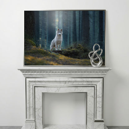 Siberian Husky in Winter Forest Canvas in silver floating frame