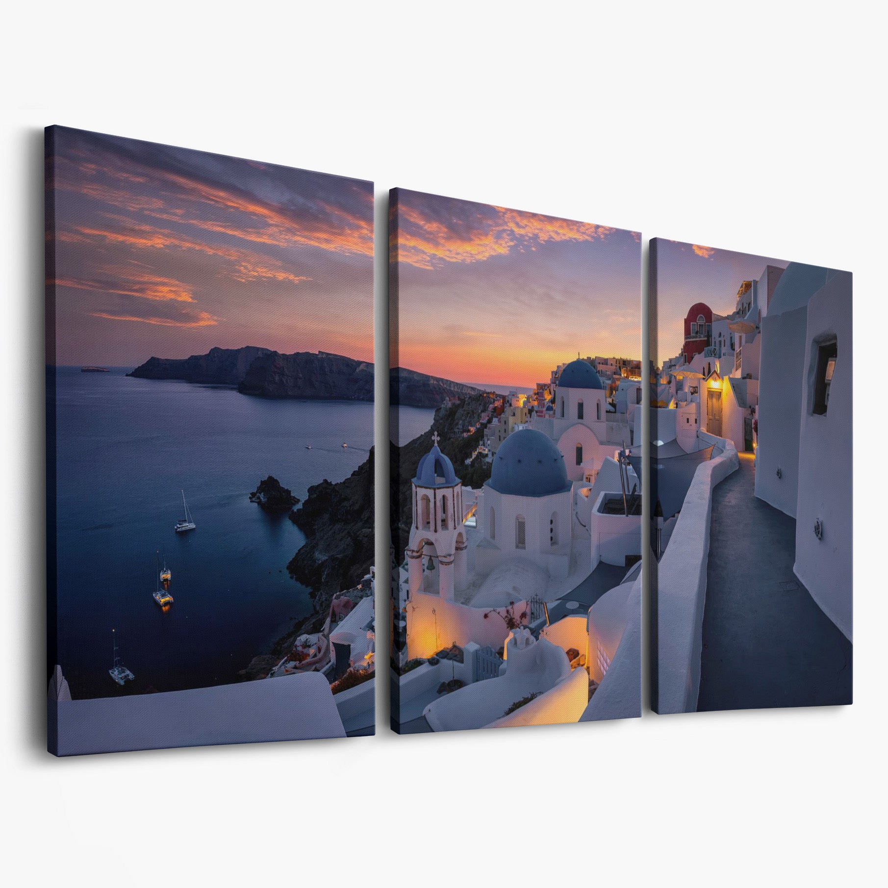 Santorini at Sunset Canvas as 3-panel split version