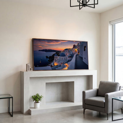 Santorini at Sunset Canvas in dark walnut floating frame