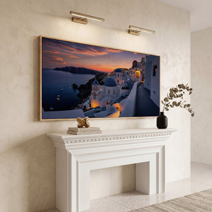 Santorini at Sunset Canvas in white oak floating frame