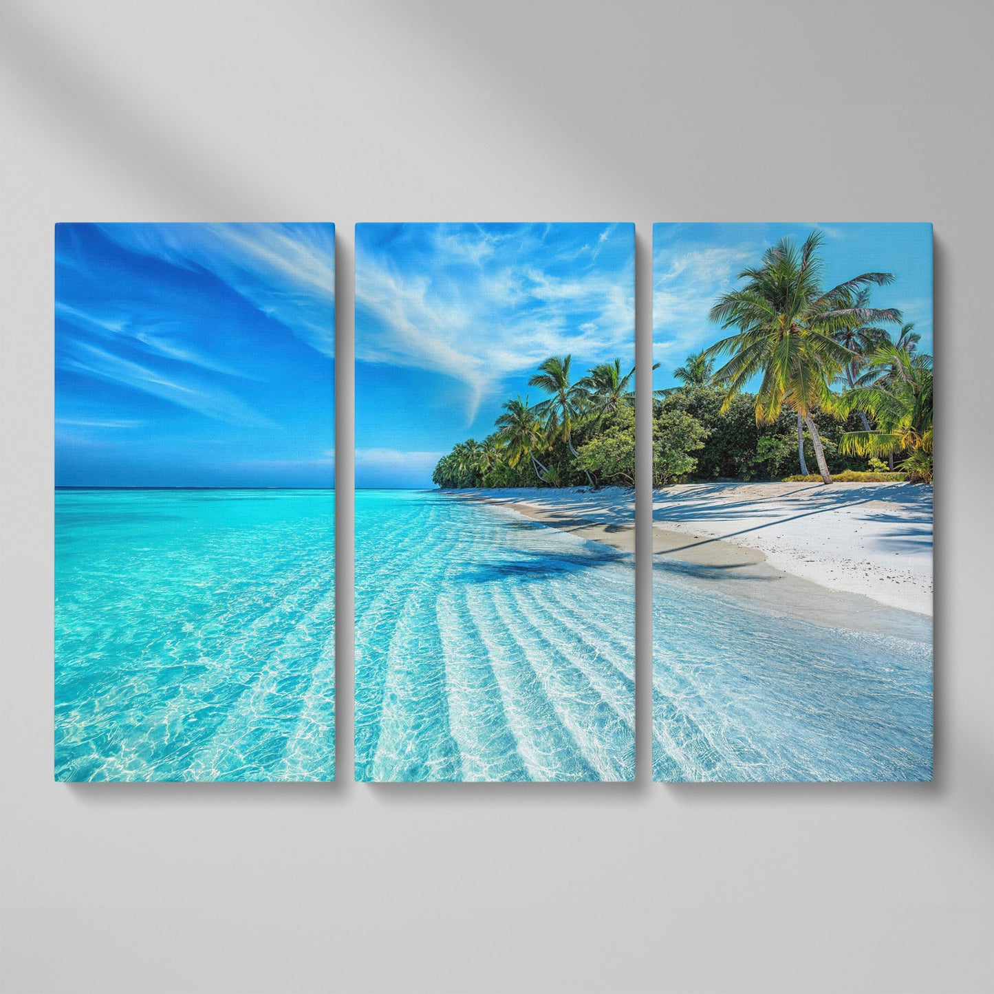 Tropical Beach with Palm Trees Canvas as 3-panel split version