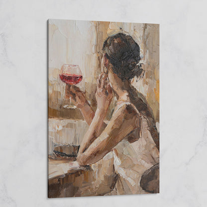 Woman with Wine Glass Impressionist Canvas Print on gallery wrap
