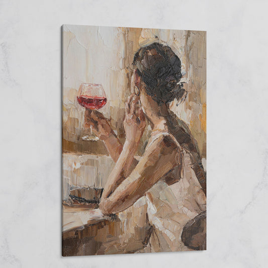 Woman with Wine Glass Impressionist Canvas Print on gallery wrap
