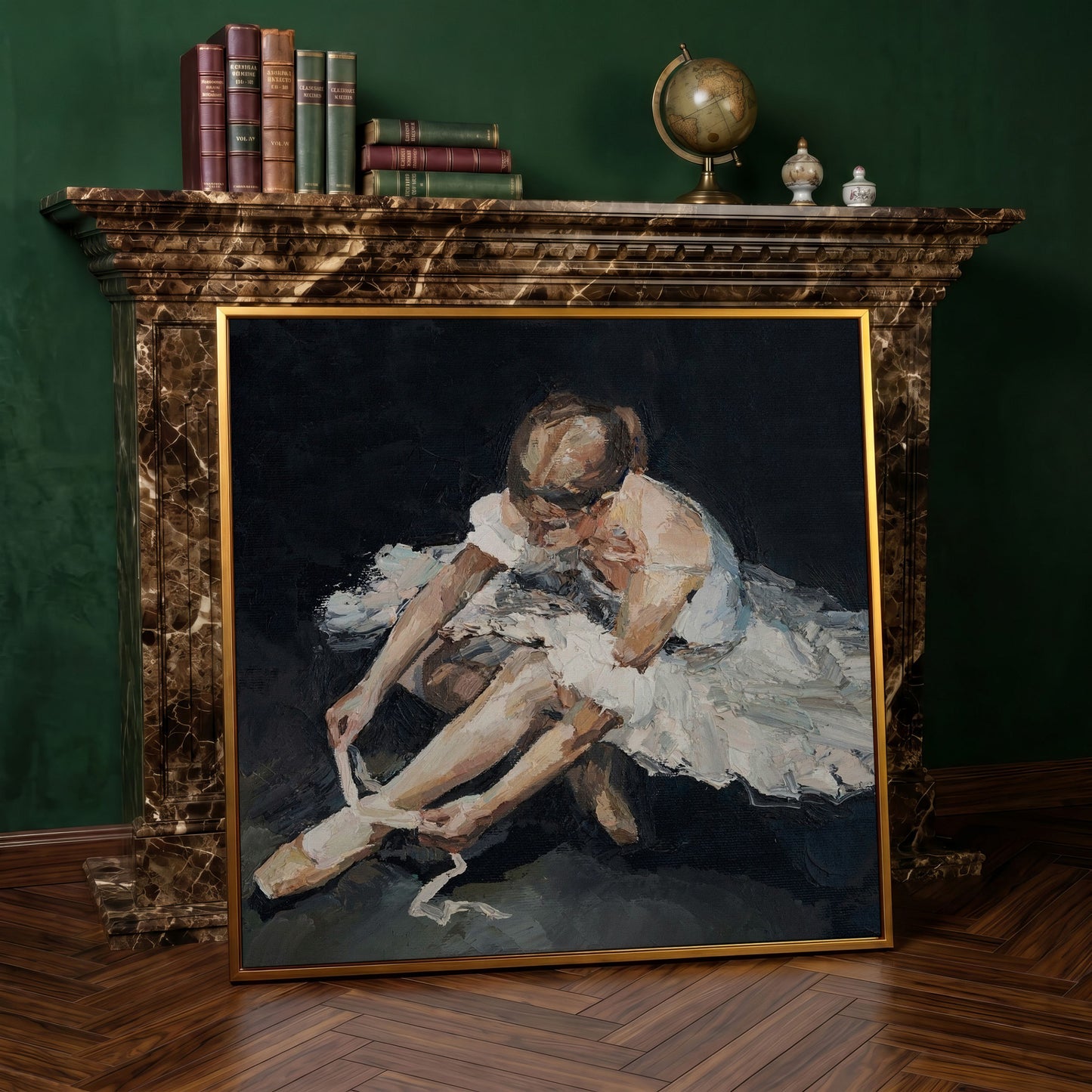 Impressionist Ballet Dancer Canvas in antique gold floating frame