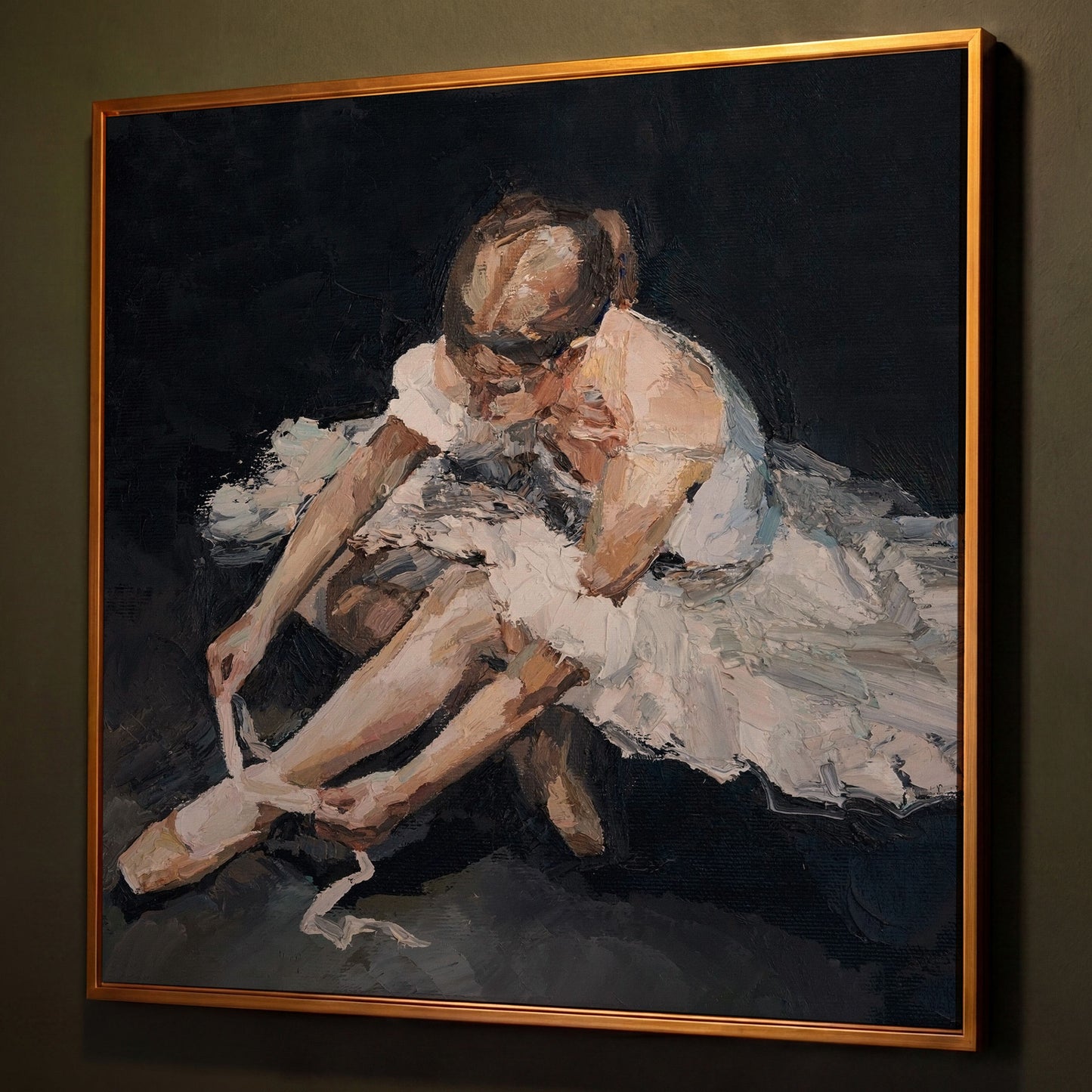 Impressionist Ballet Dancer Canvas shown in antique gold floating frame