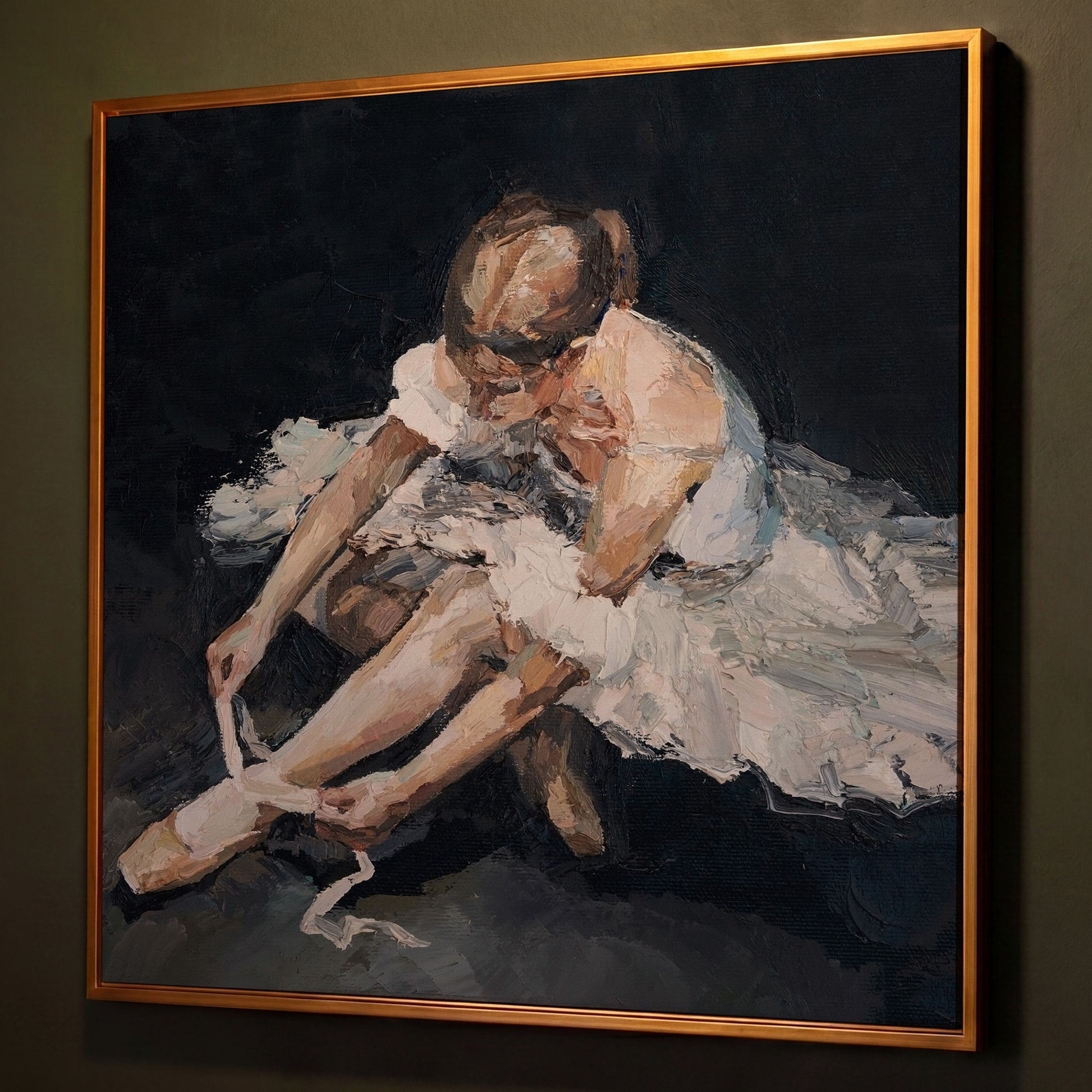 Impressionist Ballet Dancer Canvas shown in antique gold floating frame