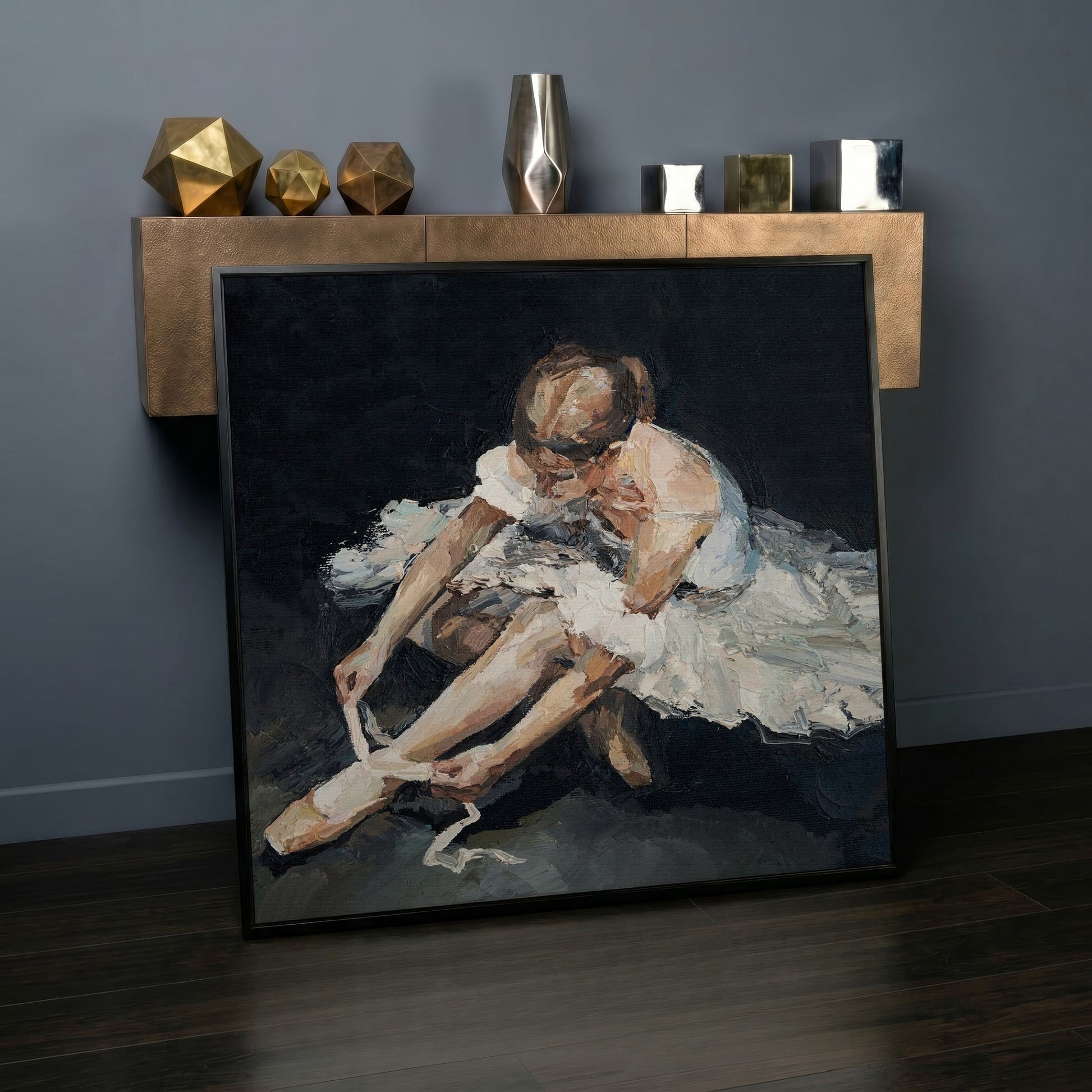 Impressionist Ballet Dancer Canvas in black floating frame