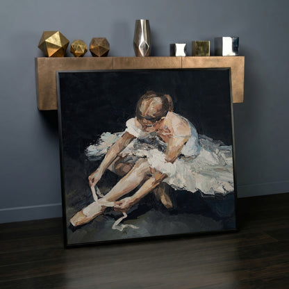 Impressionist Ballet Dancer Canvas in black floating frame