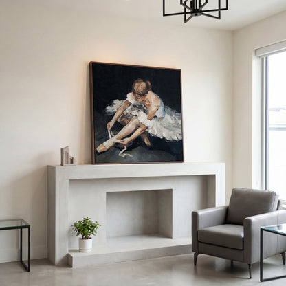 Impressionist Ballet Dancer Canvas in dark walnut floating frame