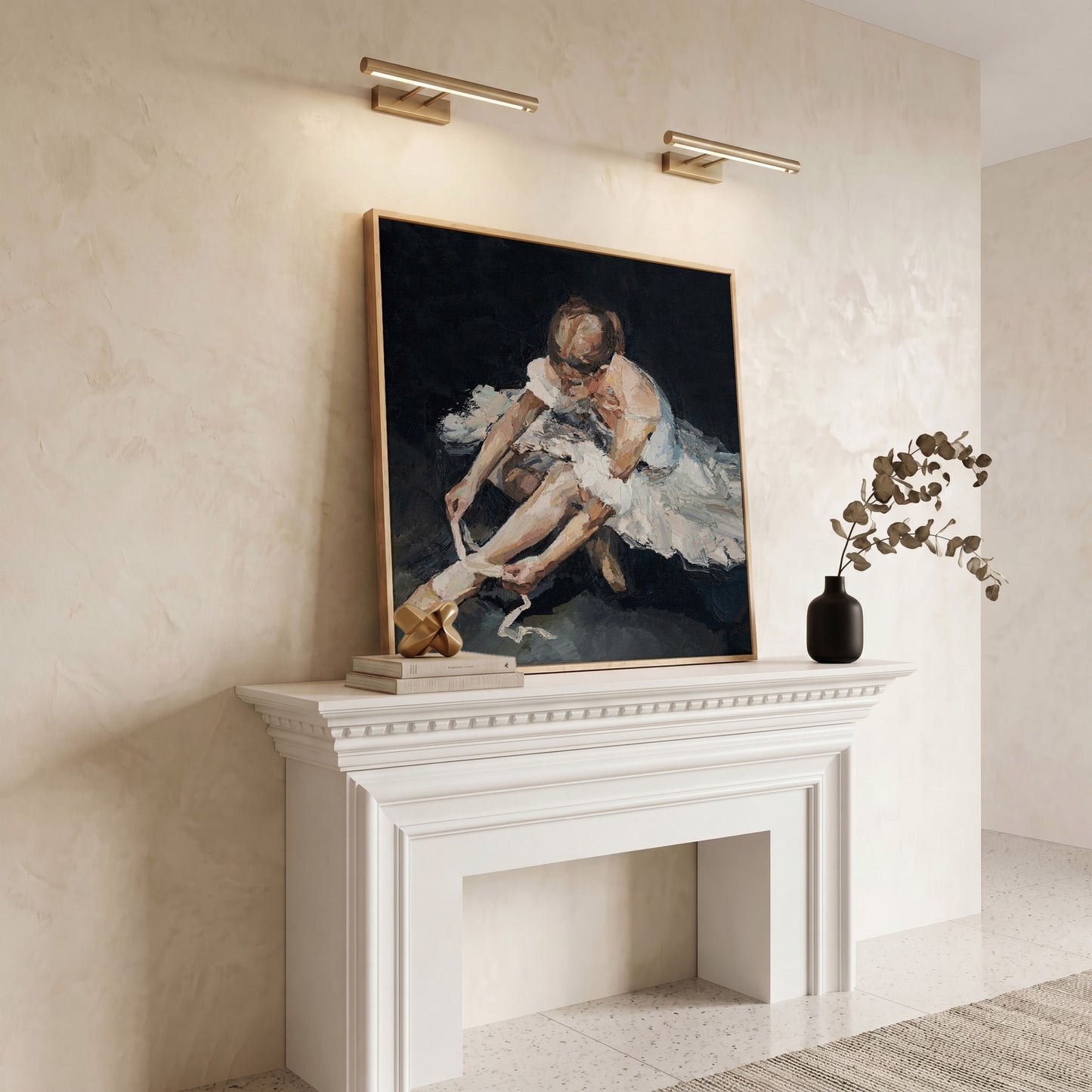 Impressionist Ballet Dancer Canvas in white oak floating frame