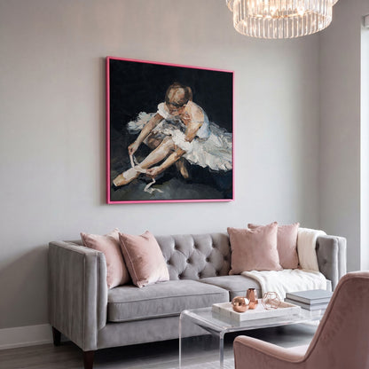 Impressionist Ballet Dancer Canvas in pink floating frame