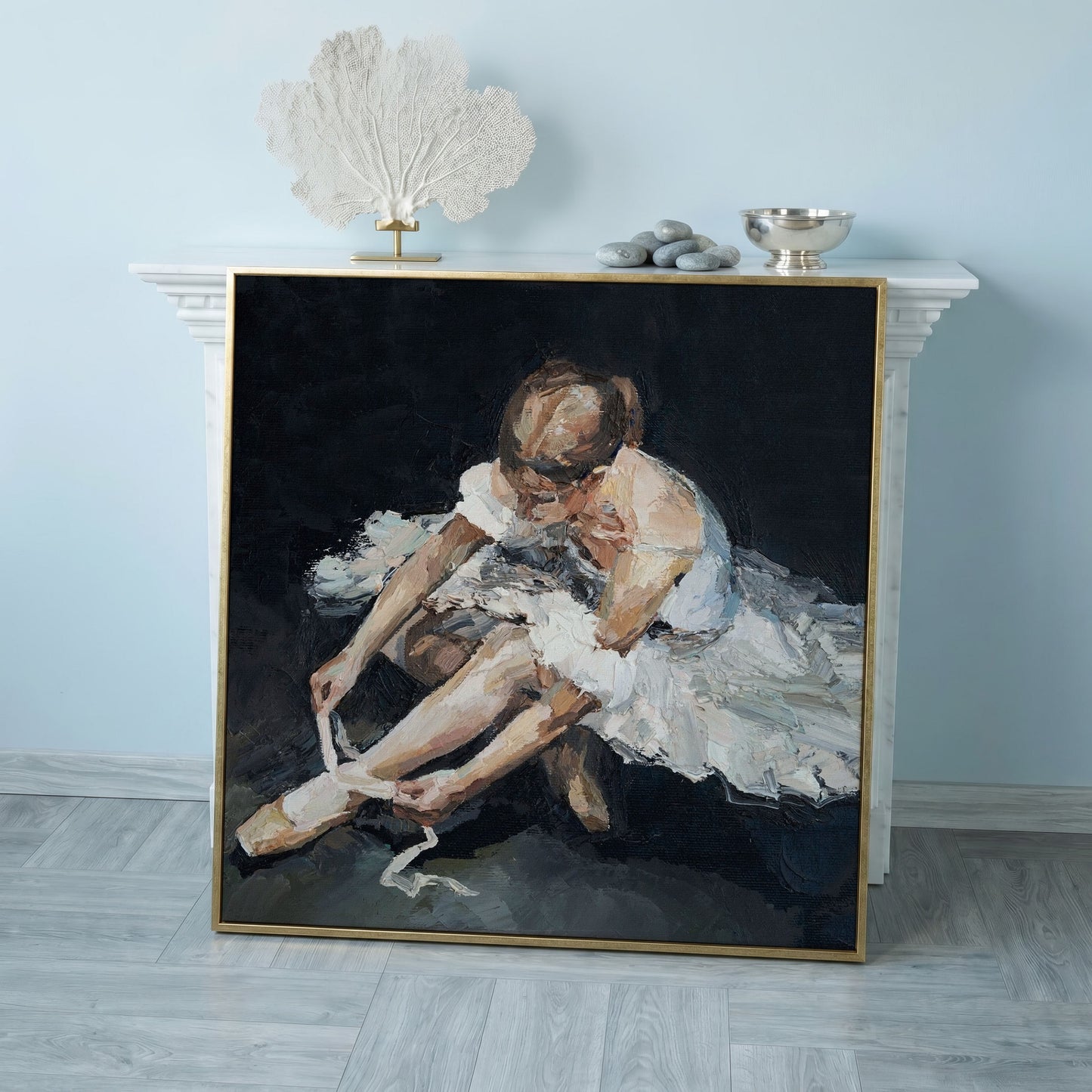 Impressionist Ballet Dancer Canvas in rose gold floating frame