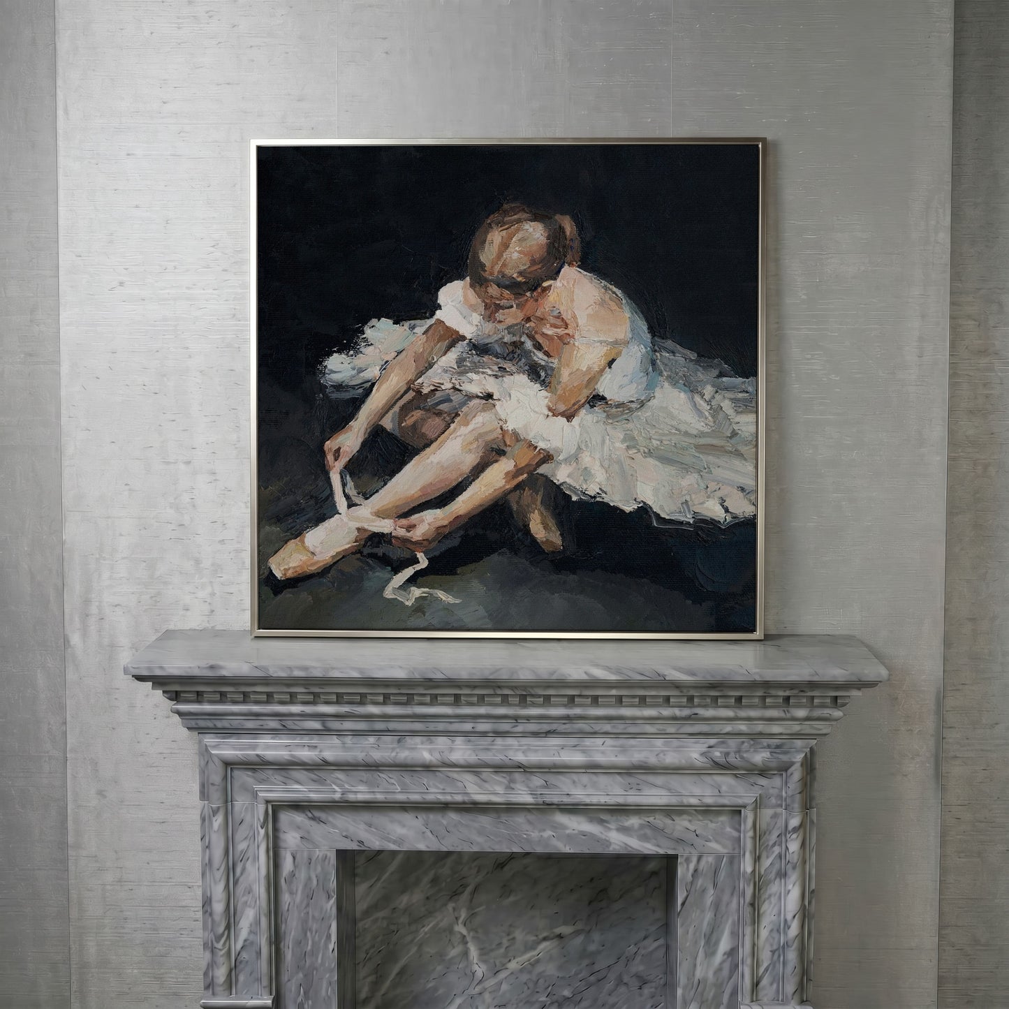 Impressionist Ballet Dancer Canvas in silver floating frame