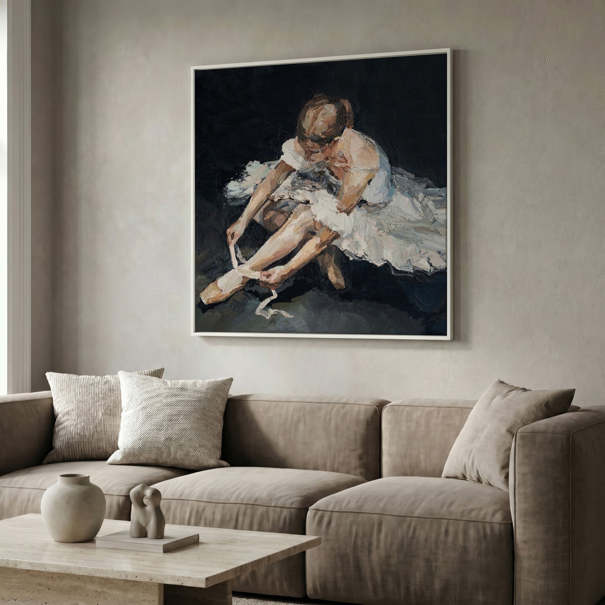 Impressionist Ballet Dancer Canvas in white floating frame
