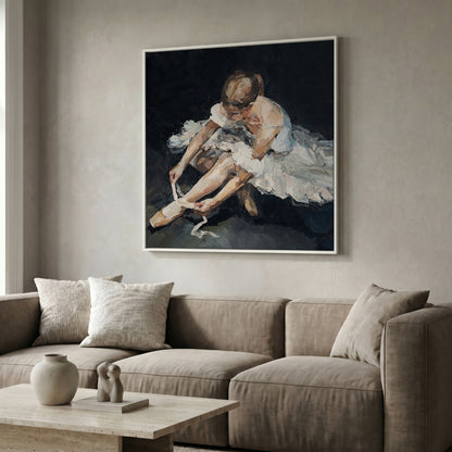 Impressionist Ballet Dancer Canvas in white floating frame