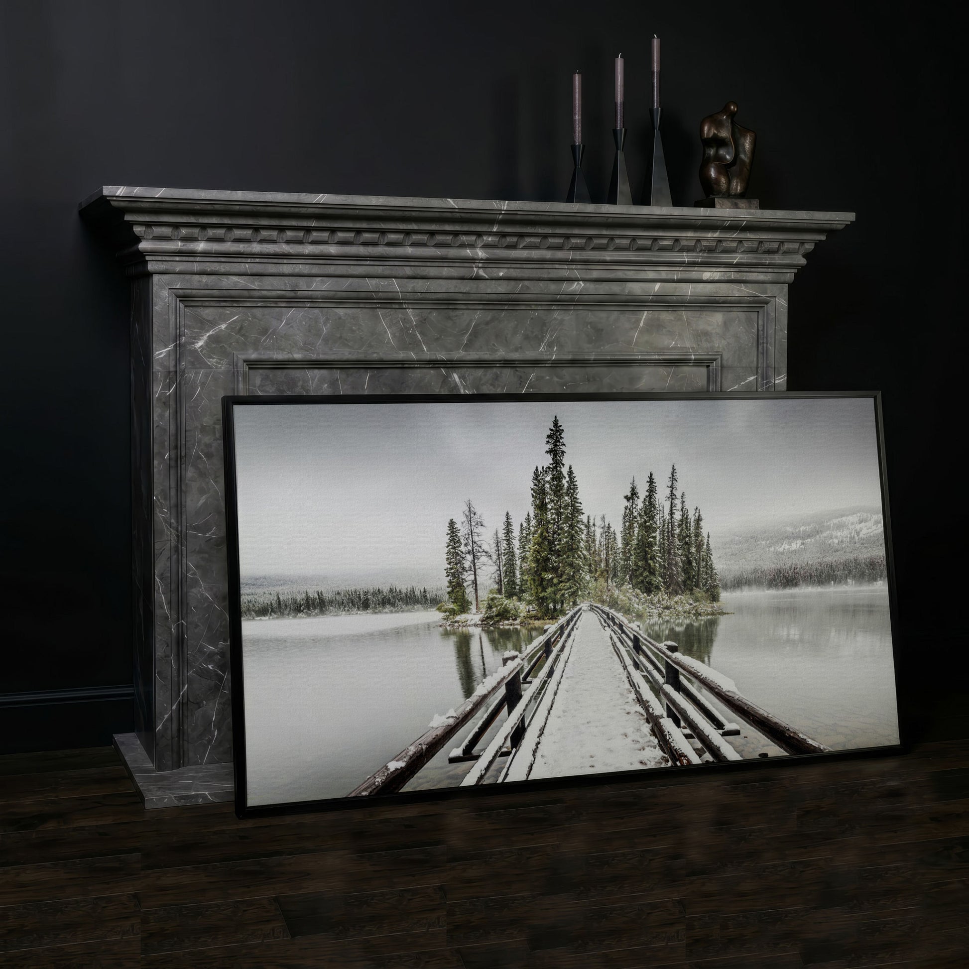 Pyramid Island, Jasper National Park Canvas in black floating frame
