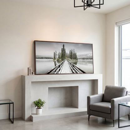 Pyramid Island, Jasper National Park Canvas in dark walnut floating frame