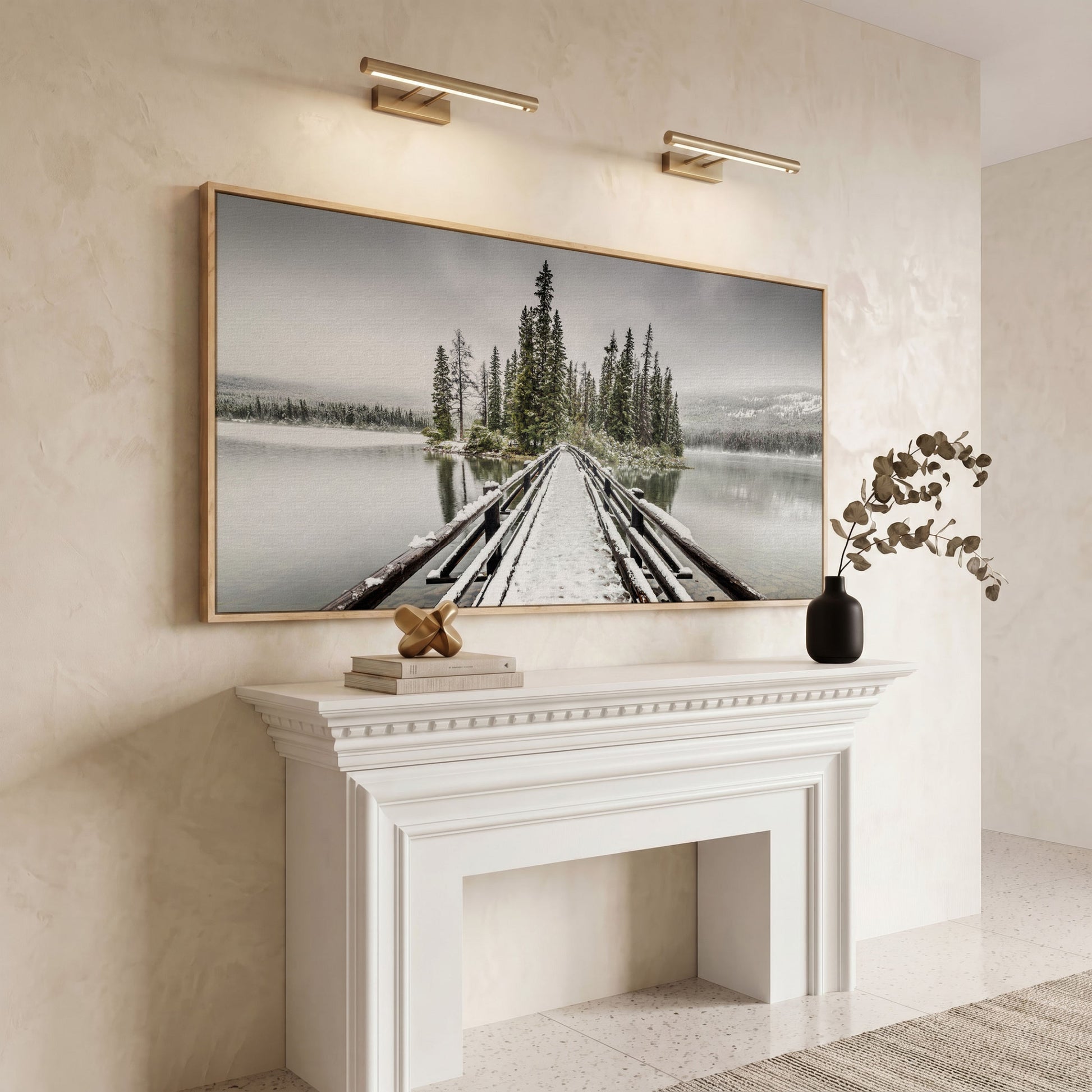 Pyramid Island, Jasper National Park Canvas in white oak floating frame