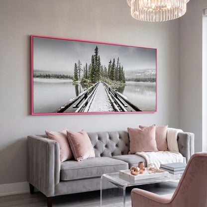 Pyramid Island, Jasper National Park Canvas in pink floating frame