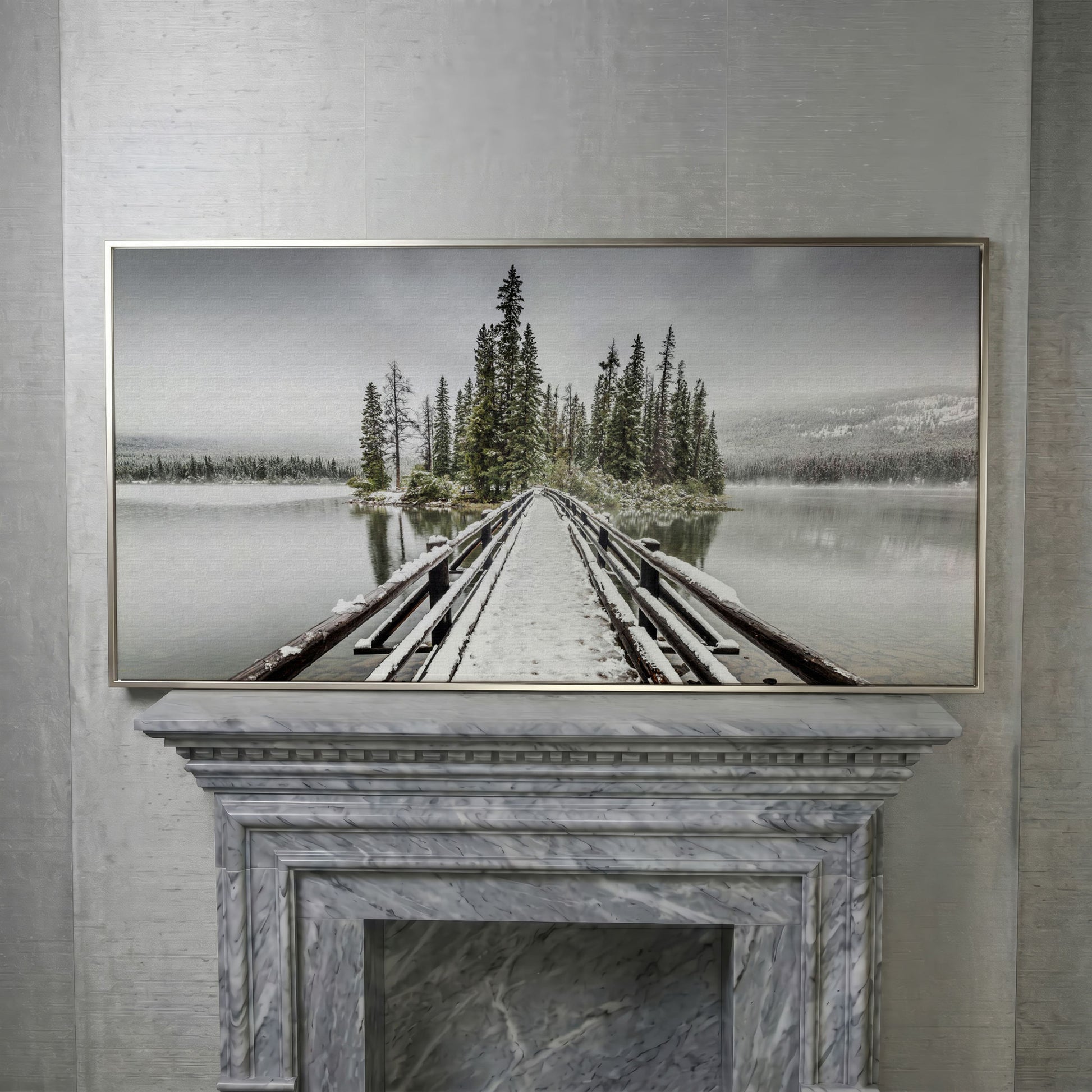 Pyramid Island, Jasper National Park Canvas in silver floating frame