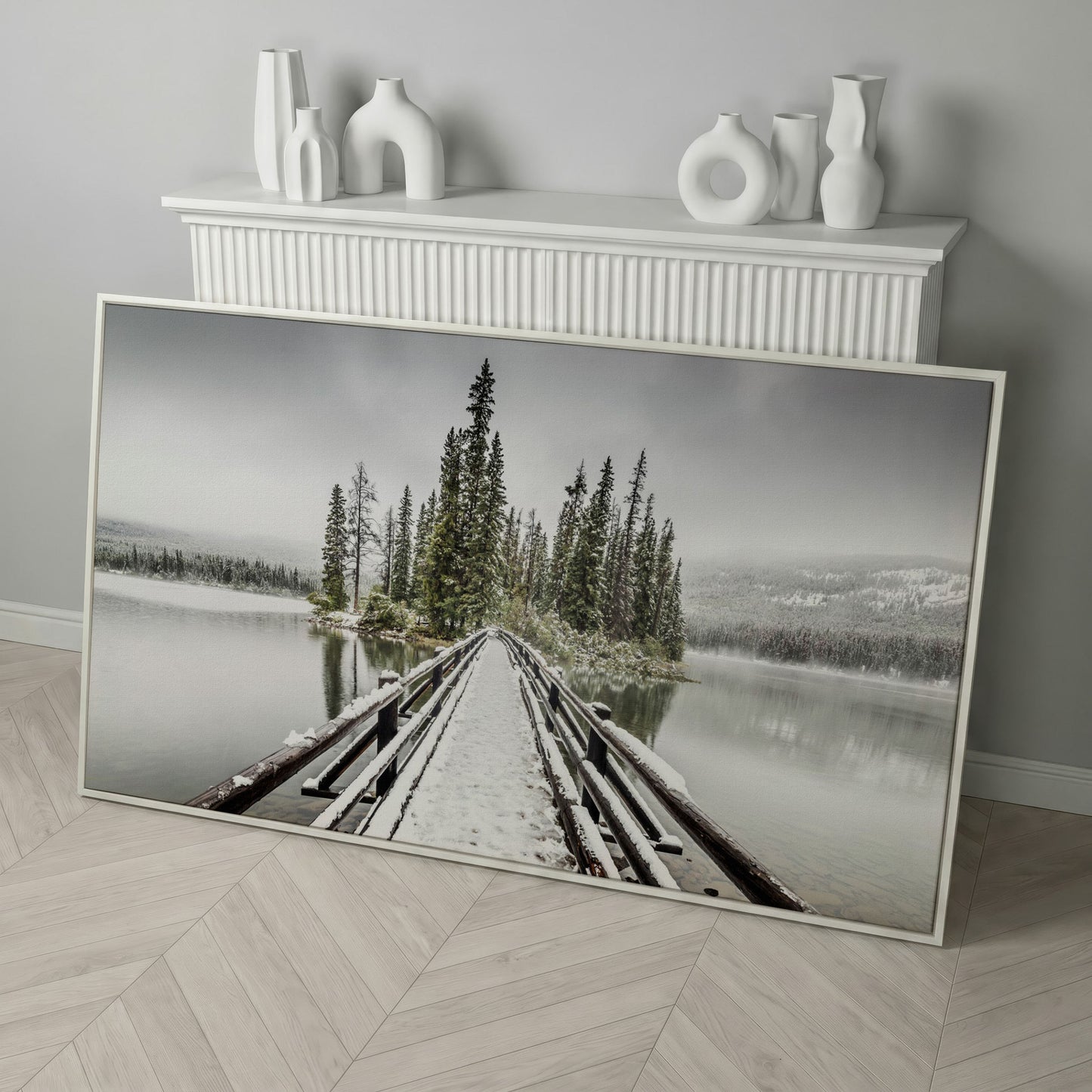 Pyramid Island, Jasper National Park Canvas in white floating frame