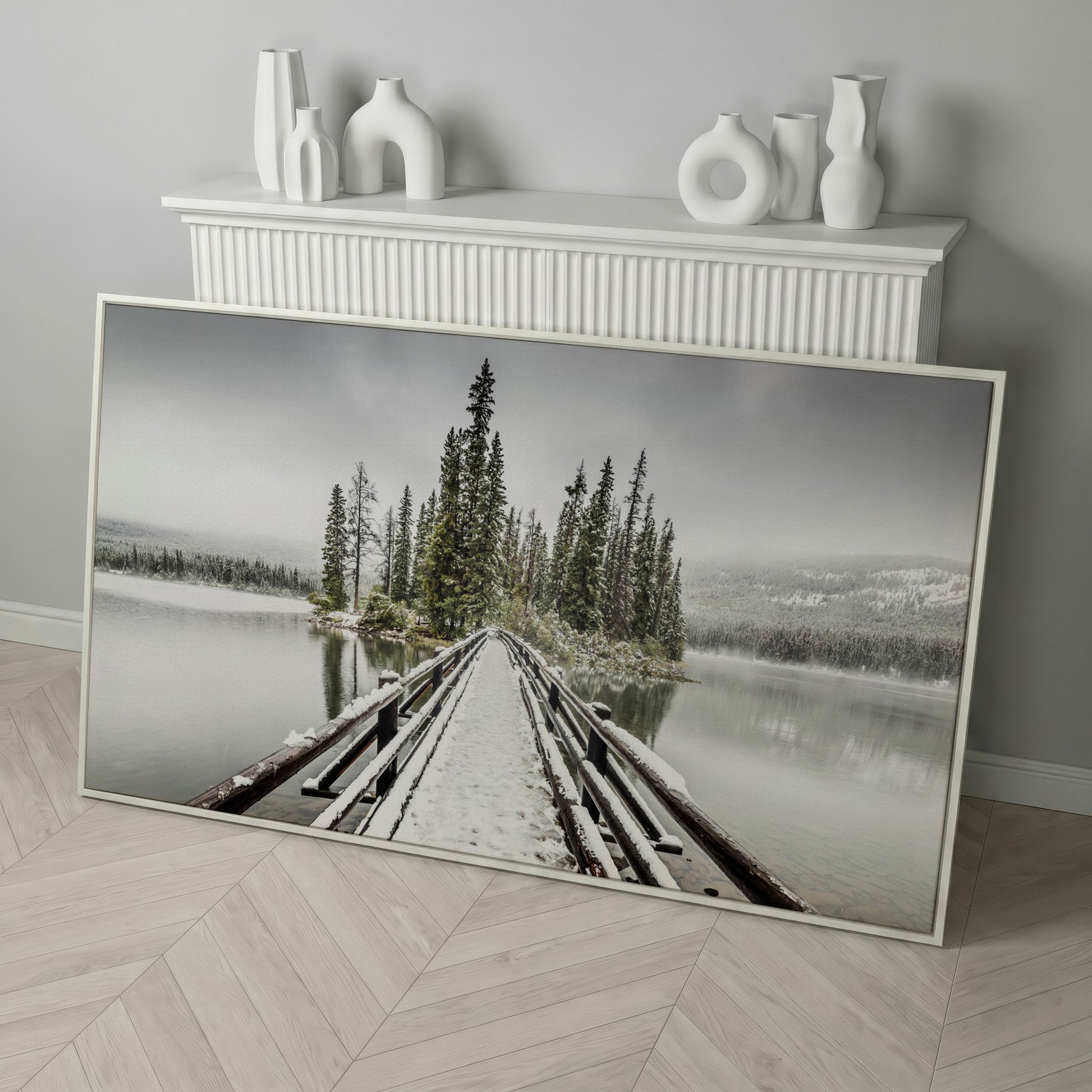 Pyramid Island, Jasper National Park Canvas in white floating frame