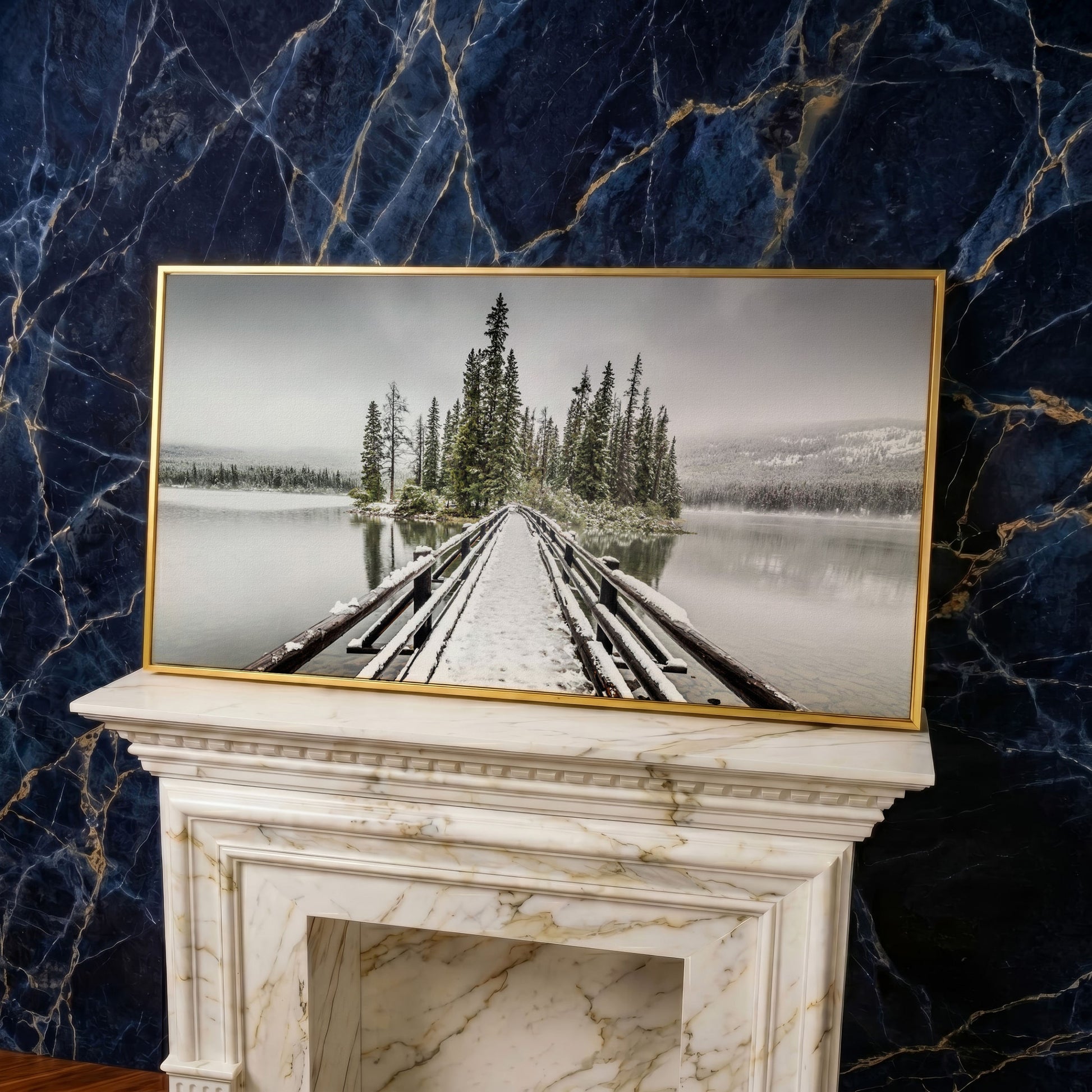 Pyramid Island, Jasper National Park Canvas in yellow gold floating frame