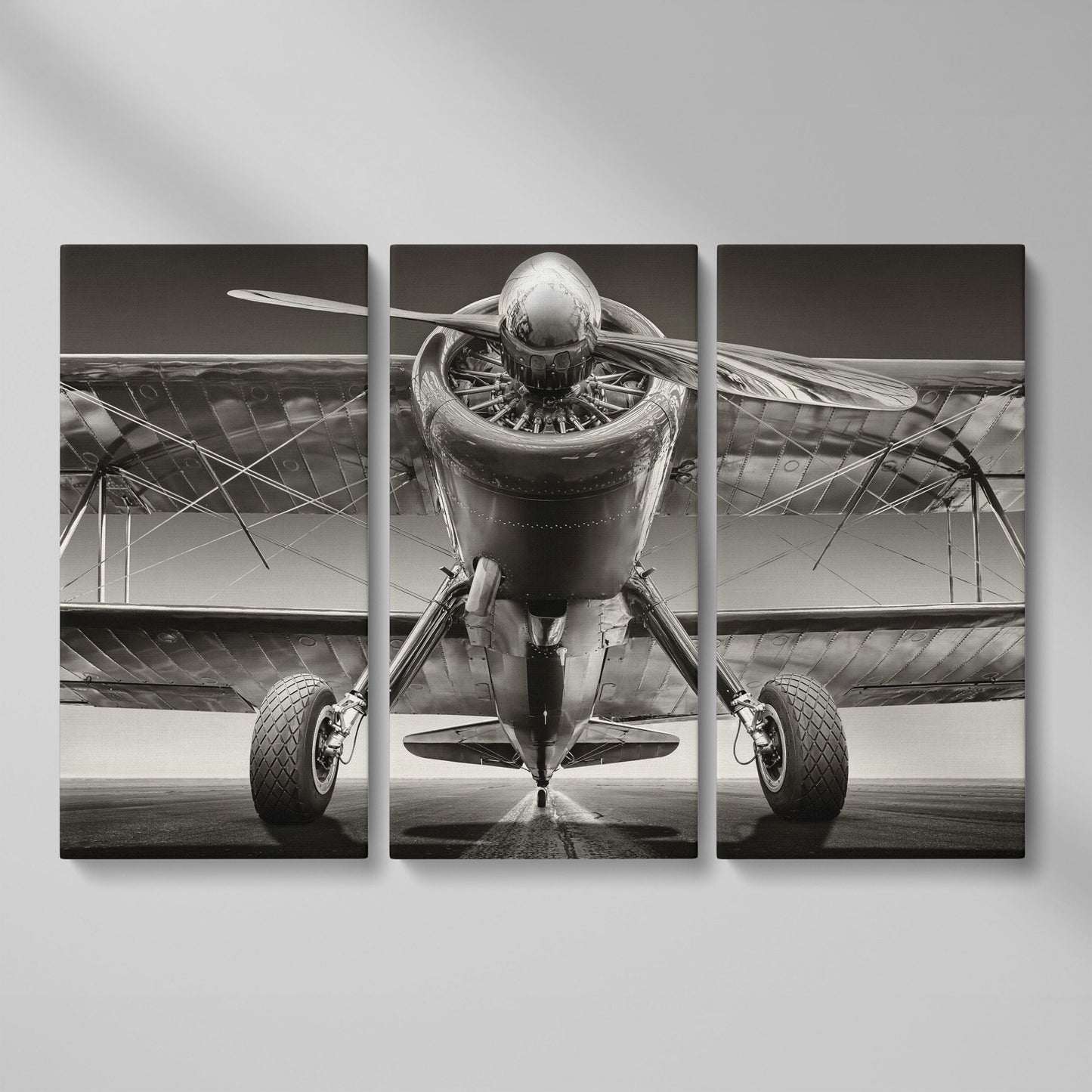 Vintage Airplane on Runway Canvas as 3-panel split version