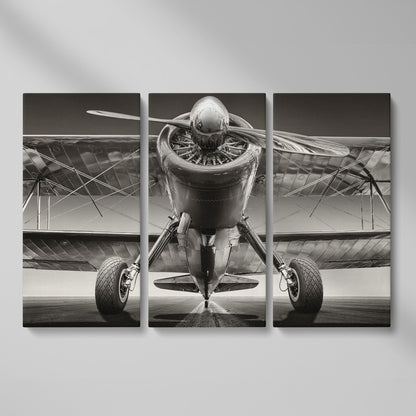 Vintage Airplane on Runway Canvas as 3-panel split version