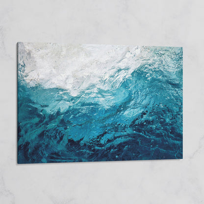 Abstract Ocean Wave Canvas Art, Deep Sea Blues on gallery wrap