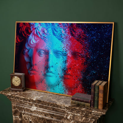 Apollo Belvedere Glitch Art Canvas in antique gold floating frame