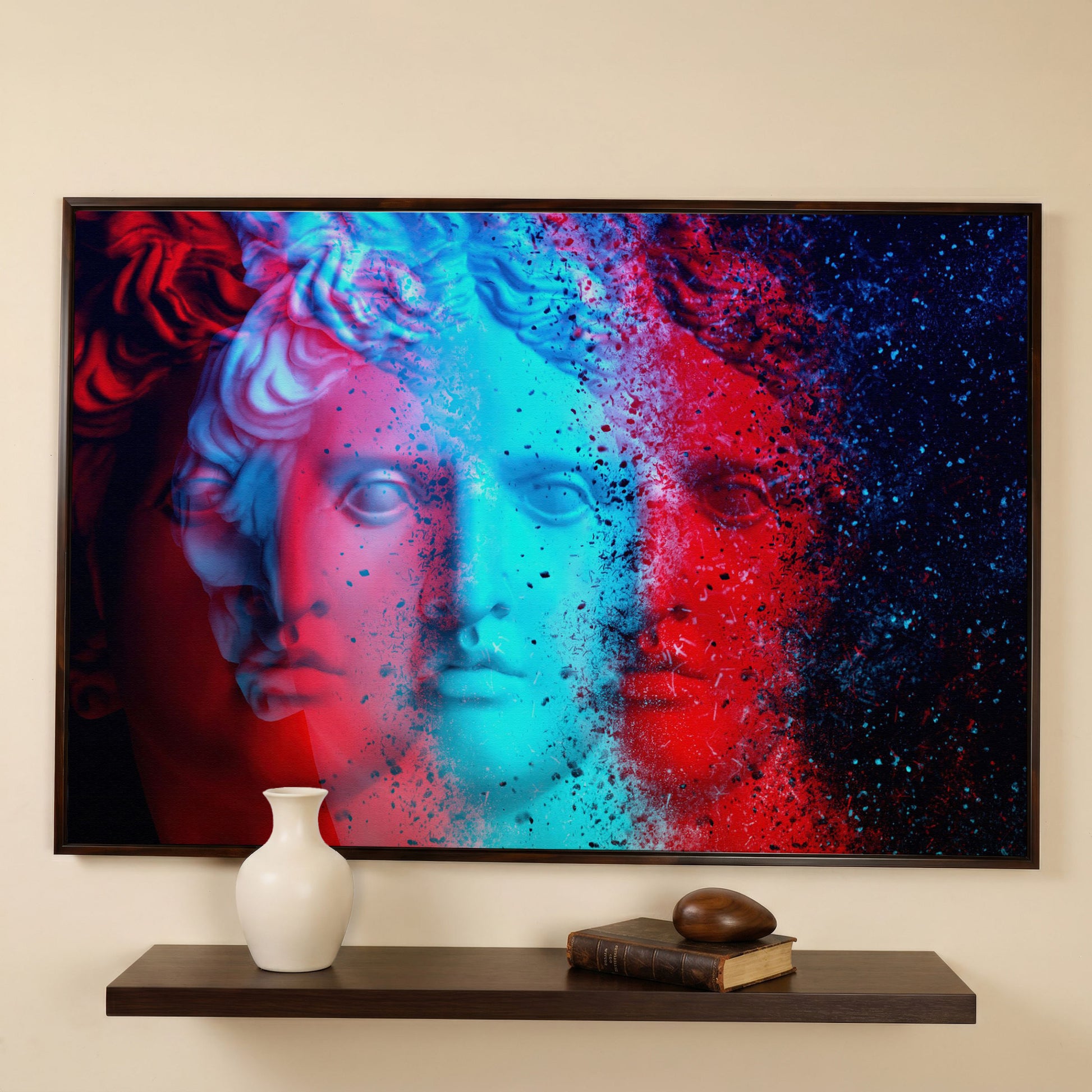 Apollo Belvedere Glitch Art Canvas in dark walnut floating frame
