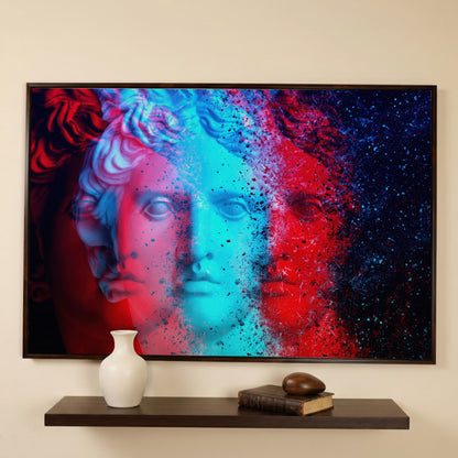 Apollo Belvedere Glitch Art Canvas in dark walnut floating frame