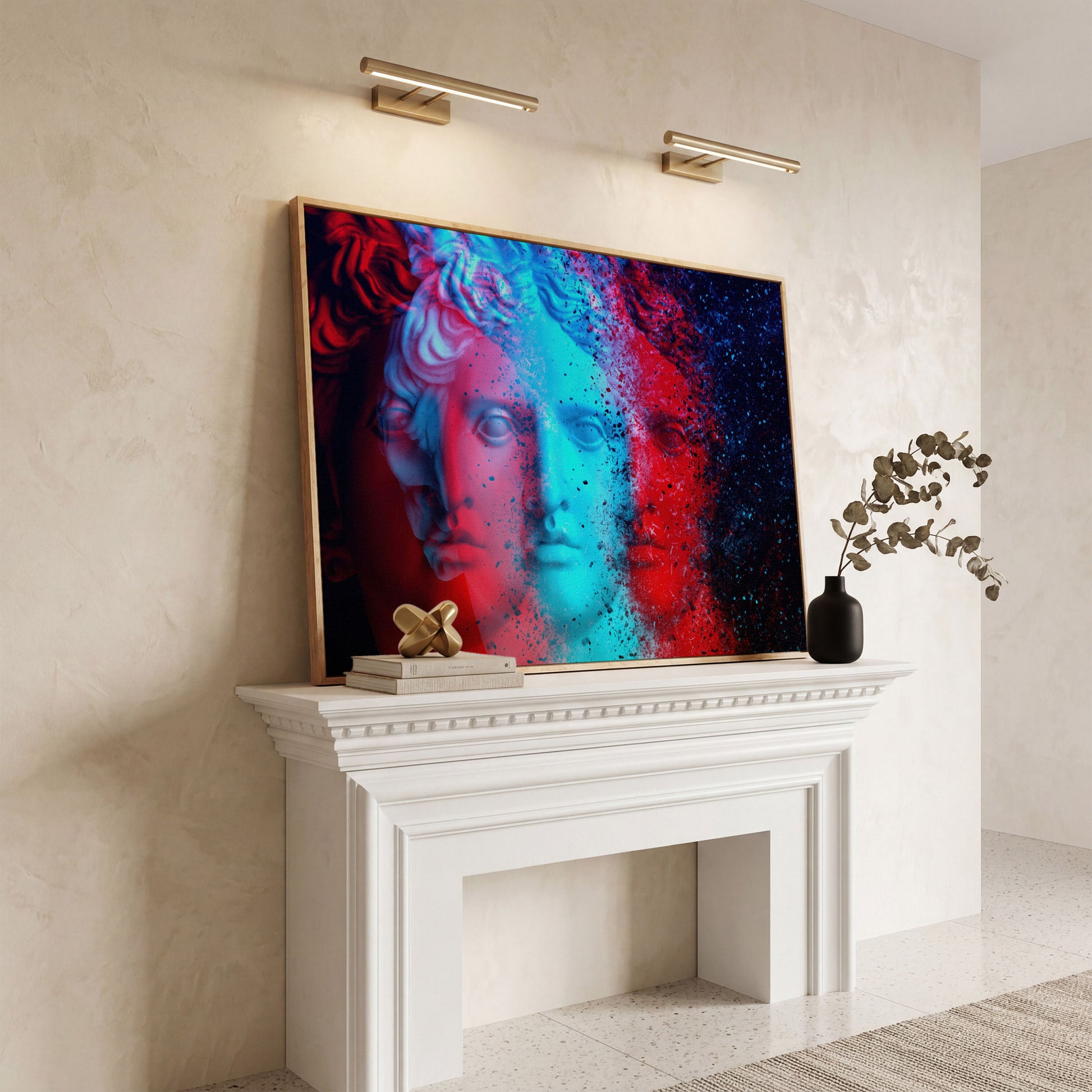 Apollo Belvedere Glitch Art Canvas in white oak floating frame