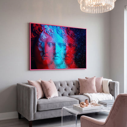 Apollo Belvedere Glitch Art Canvas in pink floating frame