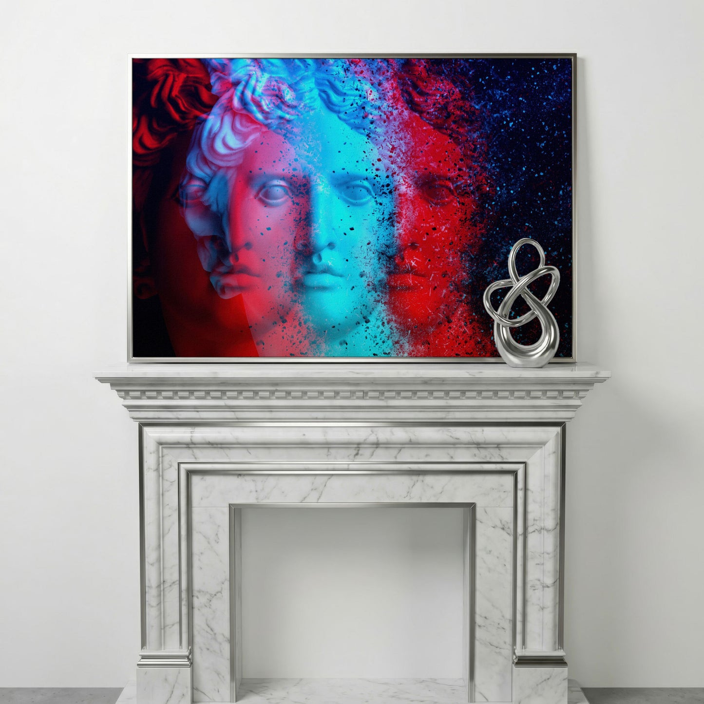 Apollo Belvedere Glitch Art Canvas in silver floating frame