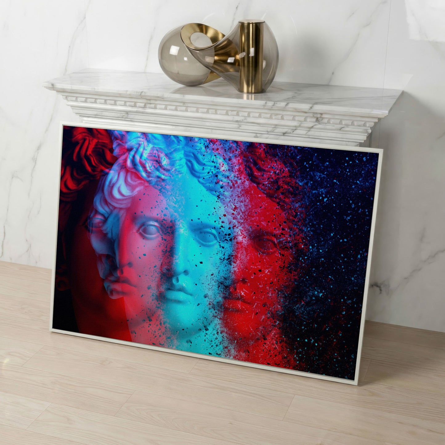 Apollo Belvedere Glitch Art Canvas in white floating frame