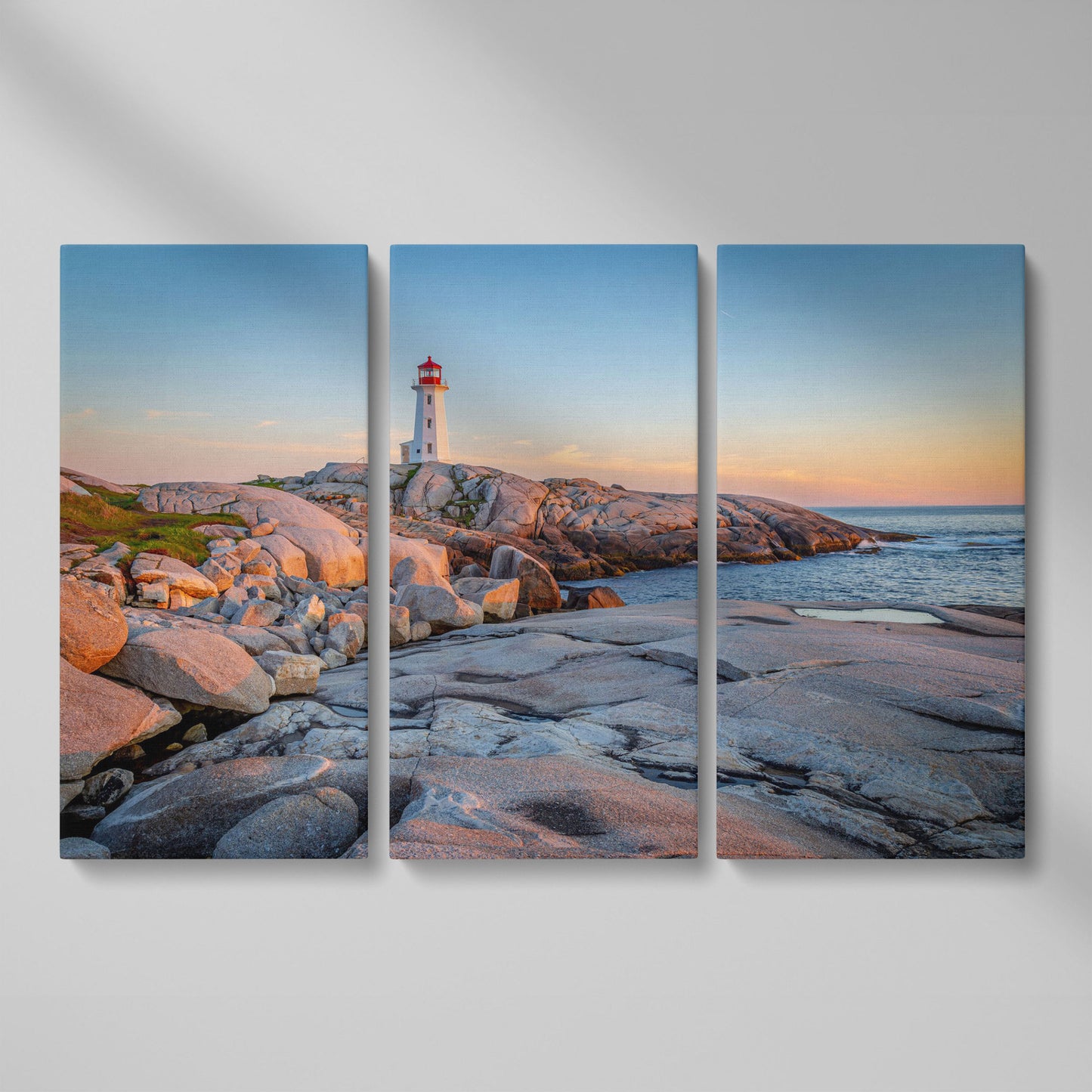 Peggy's Cove Lighthouse Canvas as 3-panel split version
