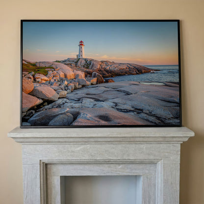 Peggy's Cove Lighthouse Canvas in black floating frame