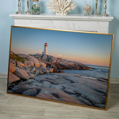 Peggy's Cove Lighthouse Canvas in rose gold floating frame