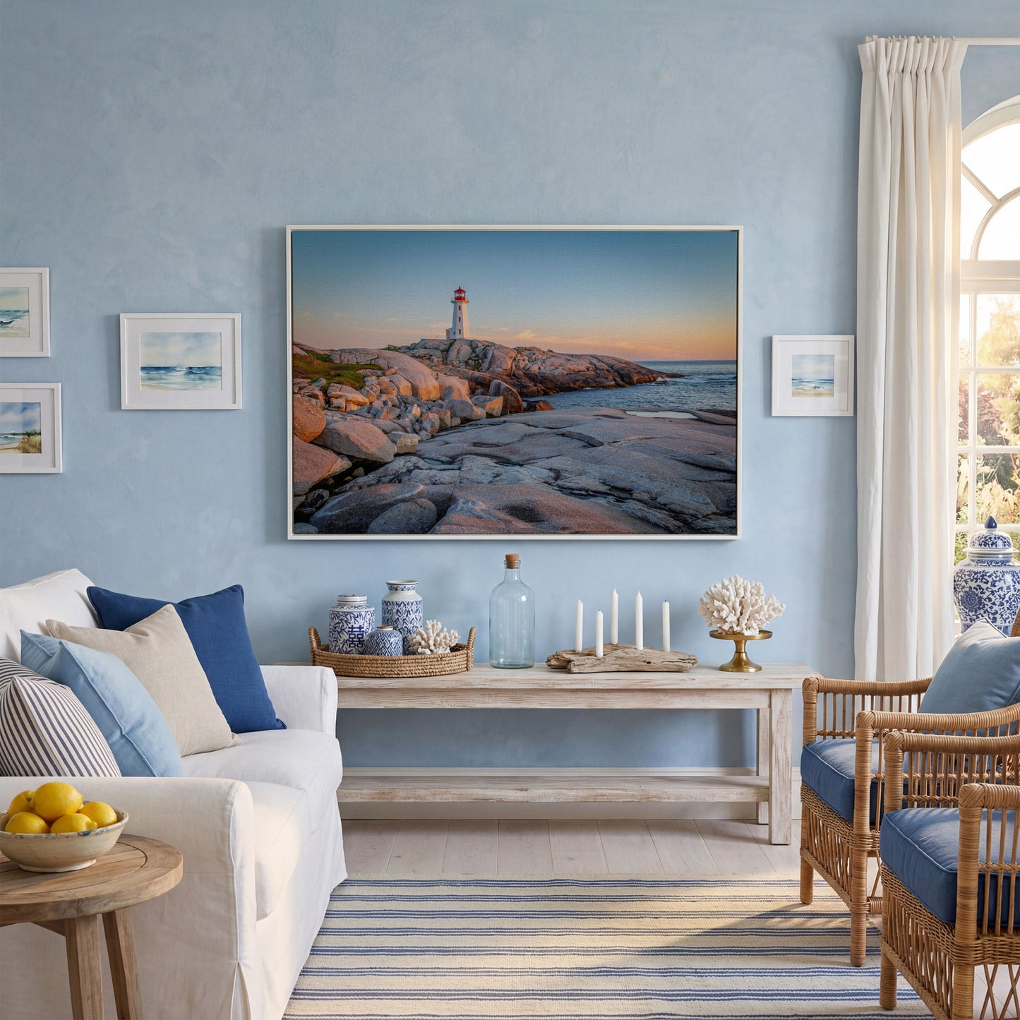 Peggy's Cove Lighthouse Canvas in white floating frame