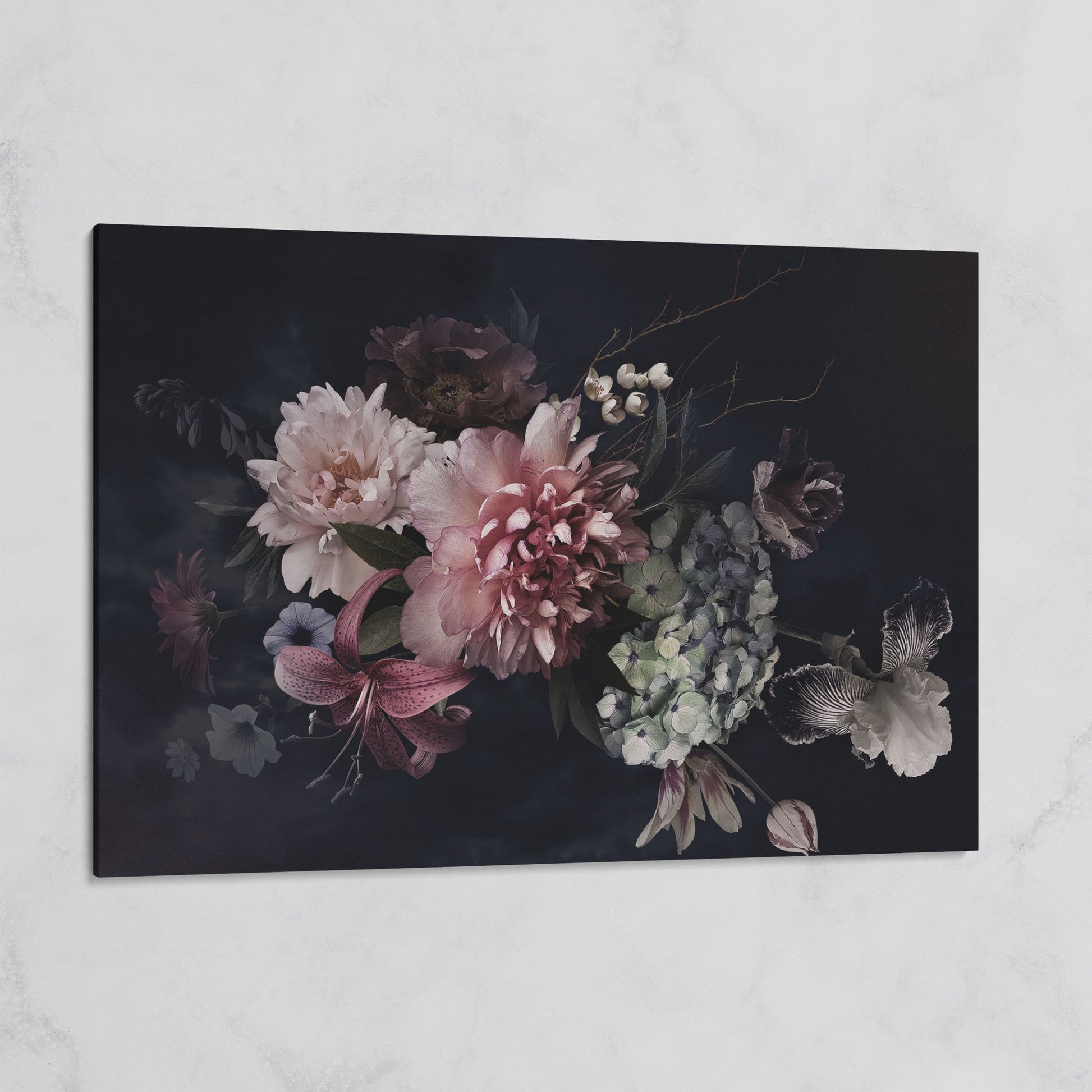Dark Peony Bouquet Canvas Print on gallery wrap